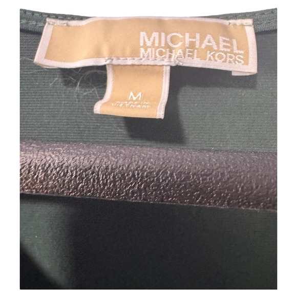 Michael Kors Dark Green Dress V Neck Gold Zipper Bell Sleeve Smocked Detail - Picture 2 of 5